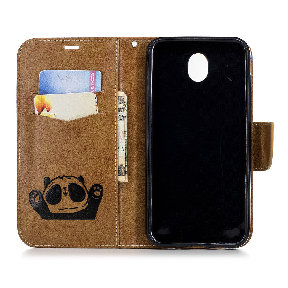 Samsung Galaxy J7 Pro/J7 2017/J730 Fashion New Premium Leather Flip Cover With Card Slot Hello Panda Embossed Leather Flip Case