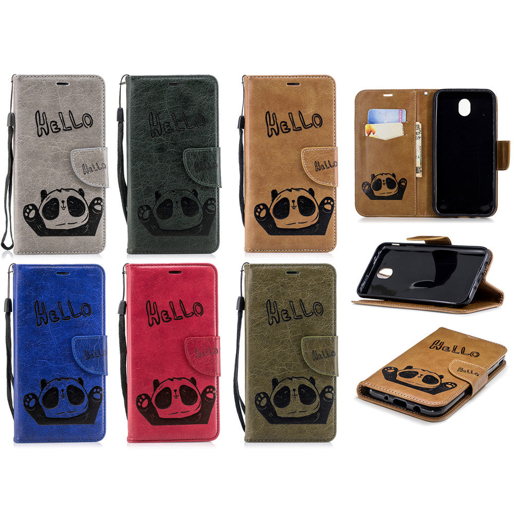 Samsung Galaxy J7 Pro/J7 2017/J730 Fashion New Premium Leather Flip Cover With Card Slot Hello Panda Embossed Leather Flip Case