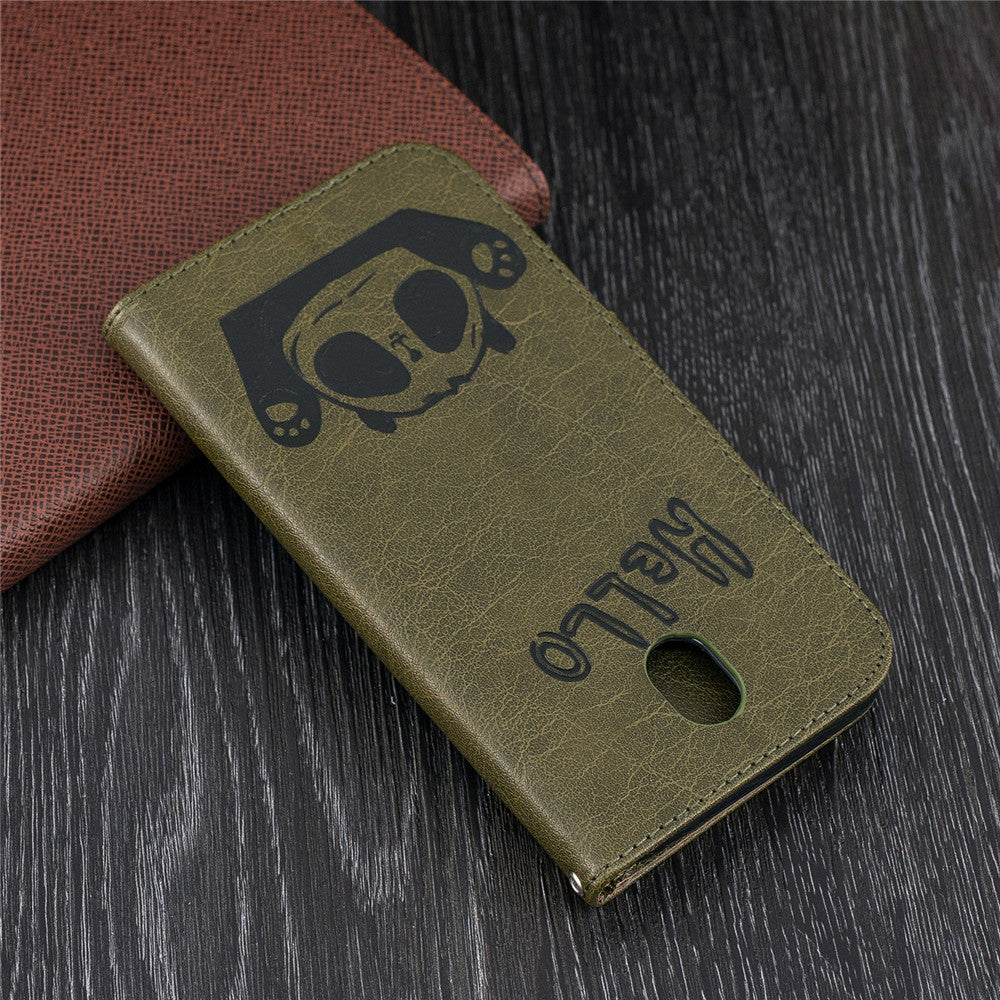 Samsung Galaxy J7 Pro/J7 2017/J730 Fashion New Premium Leather Flip Cover With Card Slot Hello Panda Embossed Leather Flip Case