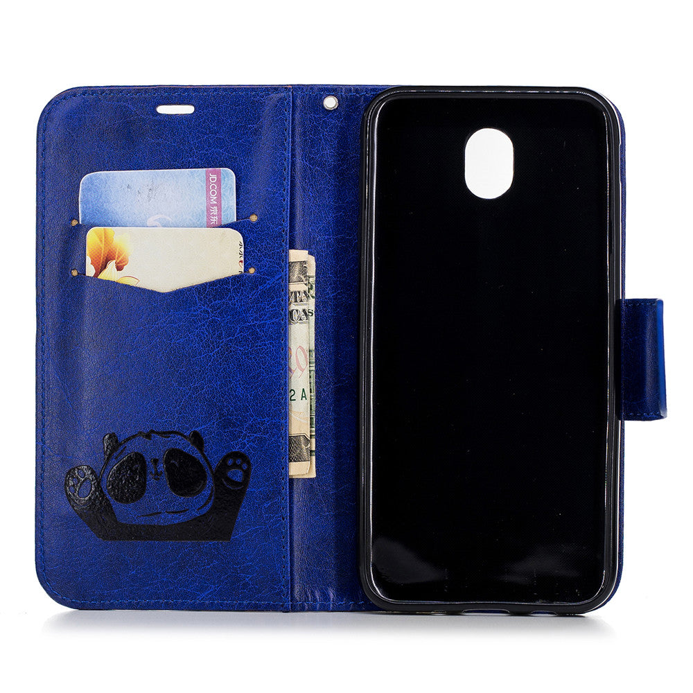 Samsung Galaxy J7 Pro/J7 2017/J730 Fashion New Premium Leather Flip Cover With Card Slot Hello Panda Embossed Leather Flip Case