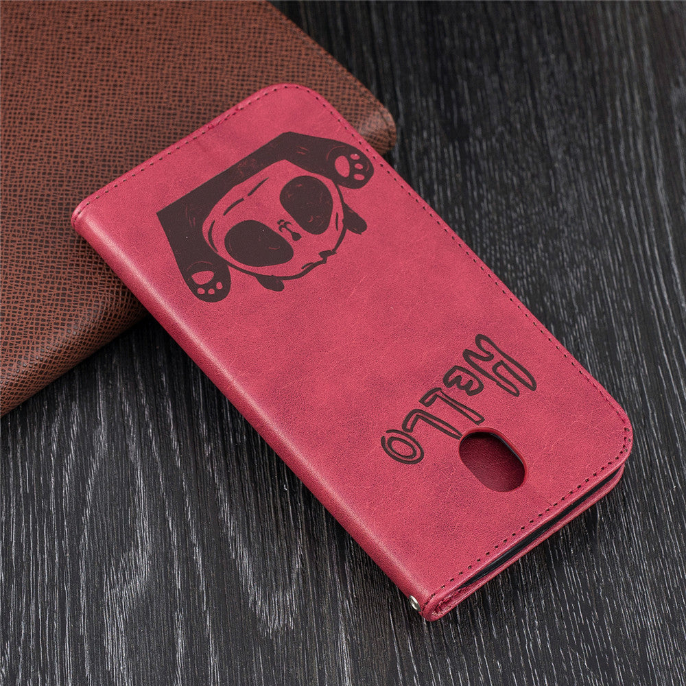 Samsung Galaxy J7 Pro/J7 2017/J730 Fashion New Premium Leather Flip Cover With Card Slot Hello Panda Embossed Leather Flip Case