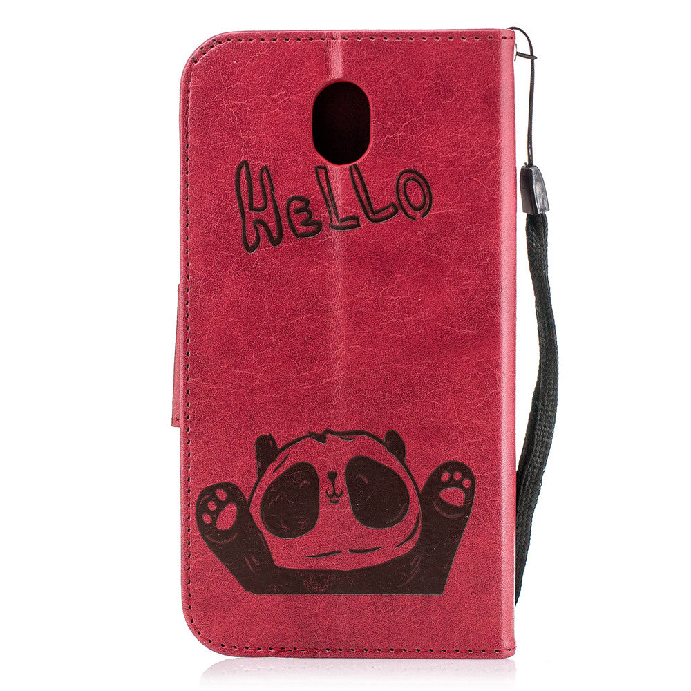 Samsung Galaxy J7 Pro/J7 2017/J730 Fashion New Premium Leather Flip Cover With Card Slot Hello Panda Embossed Leather Flip Case