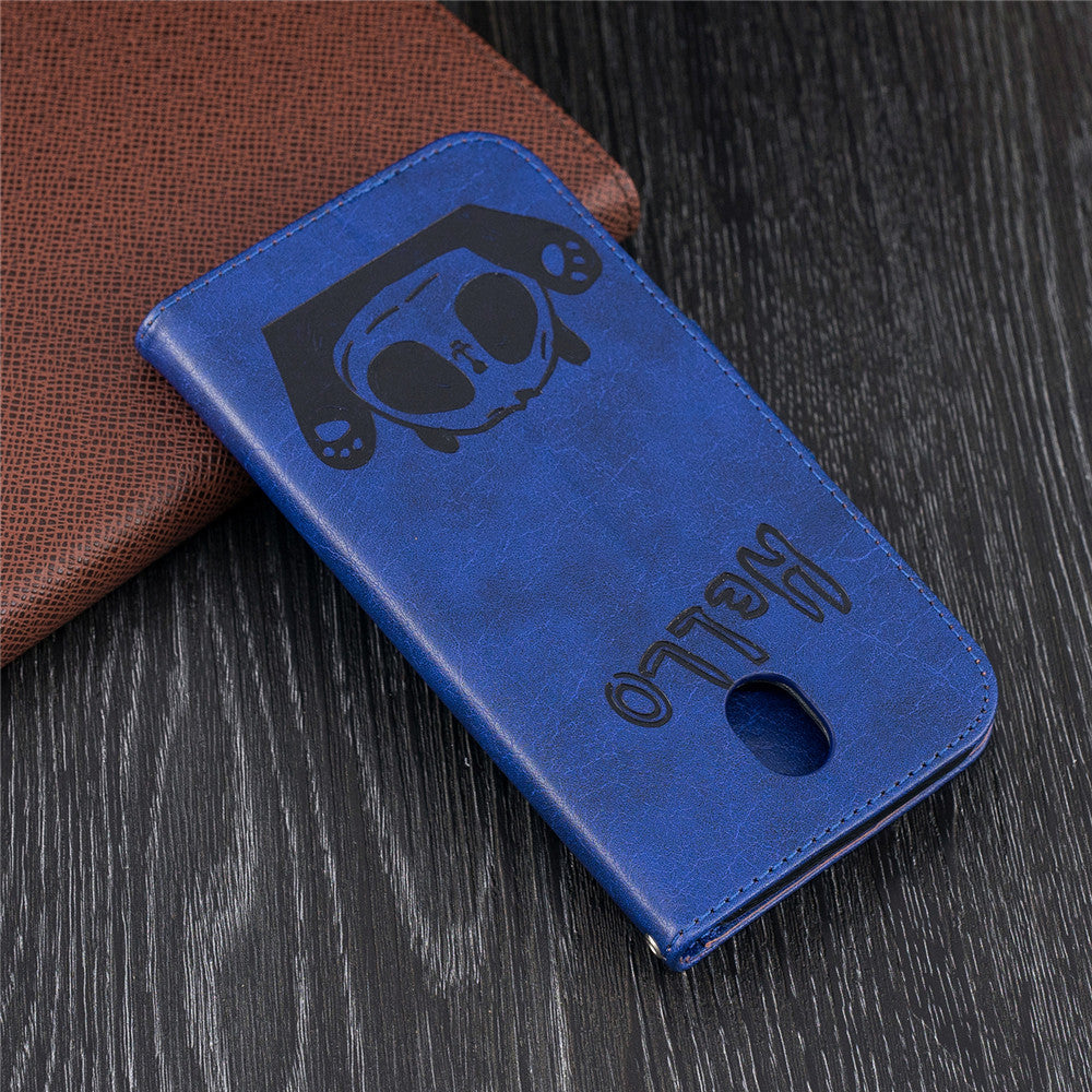 Samsung Galaxy J7 Pro/J7 2017/J730 Fashion New Premium Leather Flip Cover With Card Slot Hello Panda Embossed Leather Flip Case