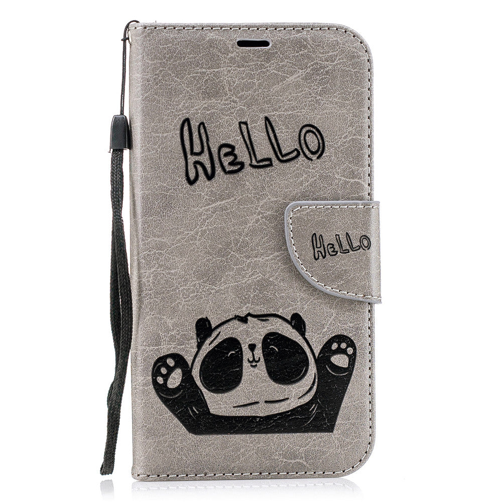 Samsung Galaxy J7 Pro/J7 2017/J730 Fashion New Premium Leather Flip Cover With Card Slot Hello Panda Embossed Leather Flip Case