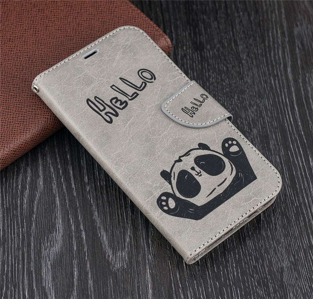 Samsung Galaxy J7 Pro/J7 2017/J730 Fashion New Premium Leather Flip Cover With Card Slot Hello Panda Embossed Leather Flip Case