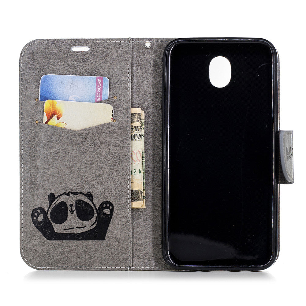Samsung Galaxy J7 Pro/J7 2017/J730 Fashion New Premium Leather Flip Cover With Card Slot Hello Panda Embossed Leather Flip Case
