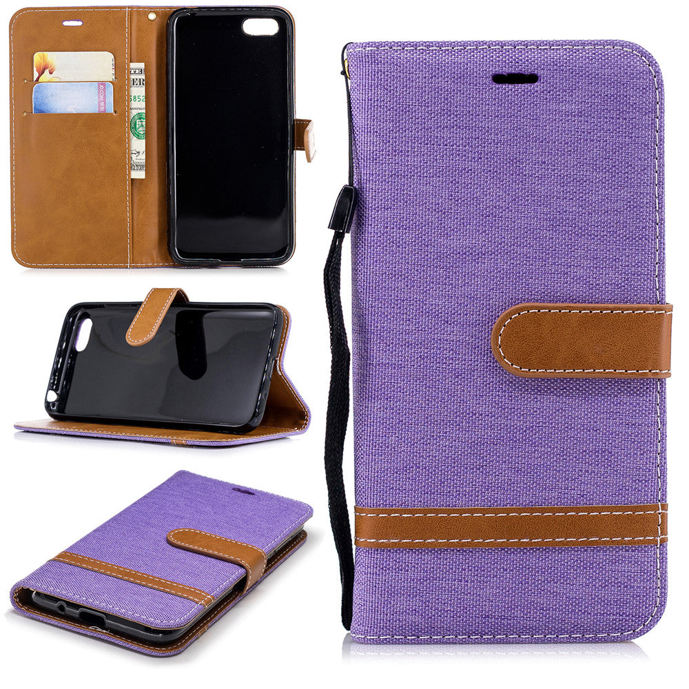 Huawei Y5 2018 Stand Case Wallet Card Slots Denim Jeans Leather Case With Stand