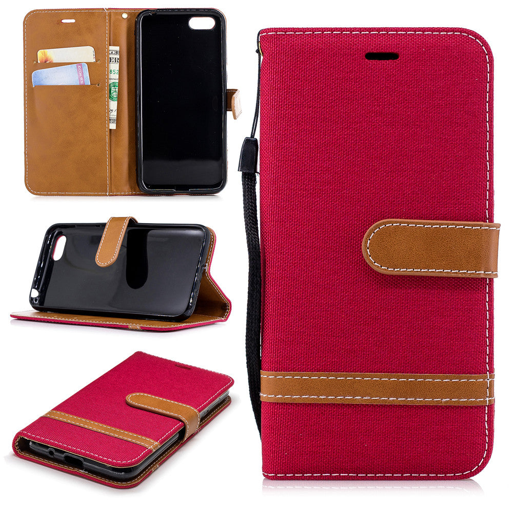 Huawei Y5 2018 Stand Case Wallet Card Slots Denim Jeans Leather Case With Stand