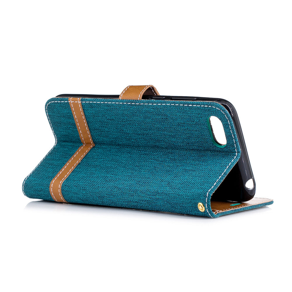 Huawei Y5 2018 Stand Case Wallet Card Slots Denim Jeans Leather Case With Stand