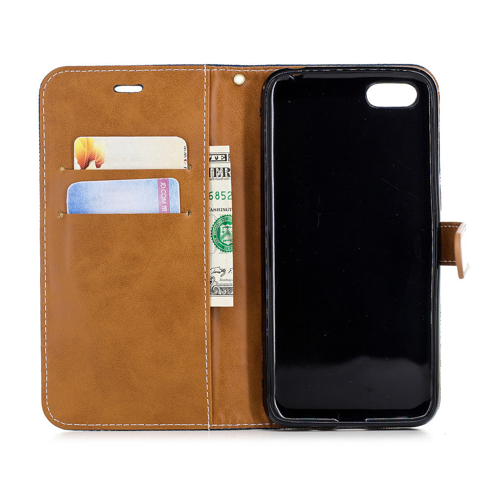 Huawei Y5 2018 Stand Case Wallet Card Slots Denim Jeans Leather Case With Stand