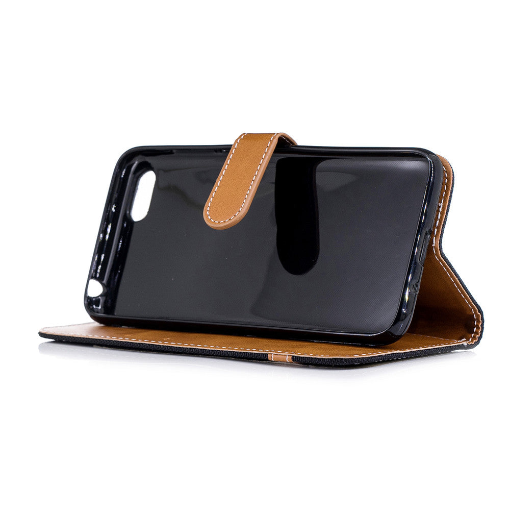 Huawei Y5 2018 Stand Case Wallet Card Slots Denim Jeans Leather Case With Stand