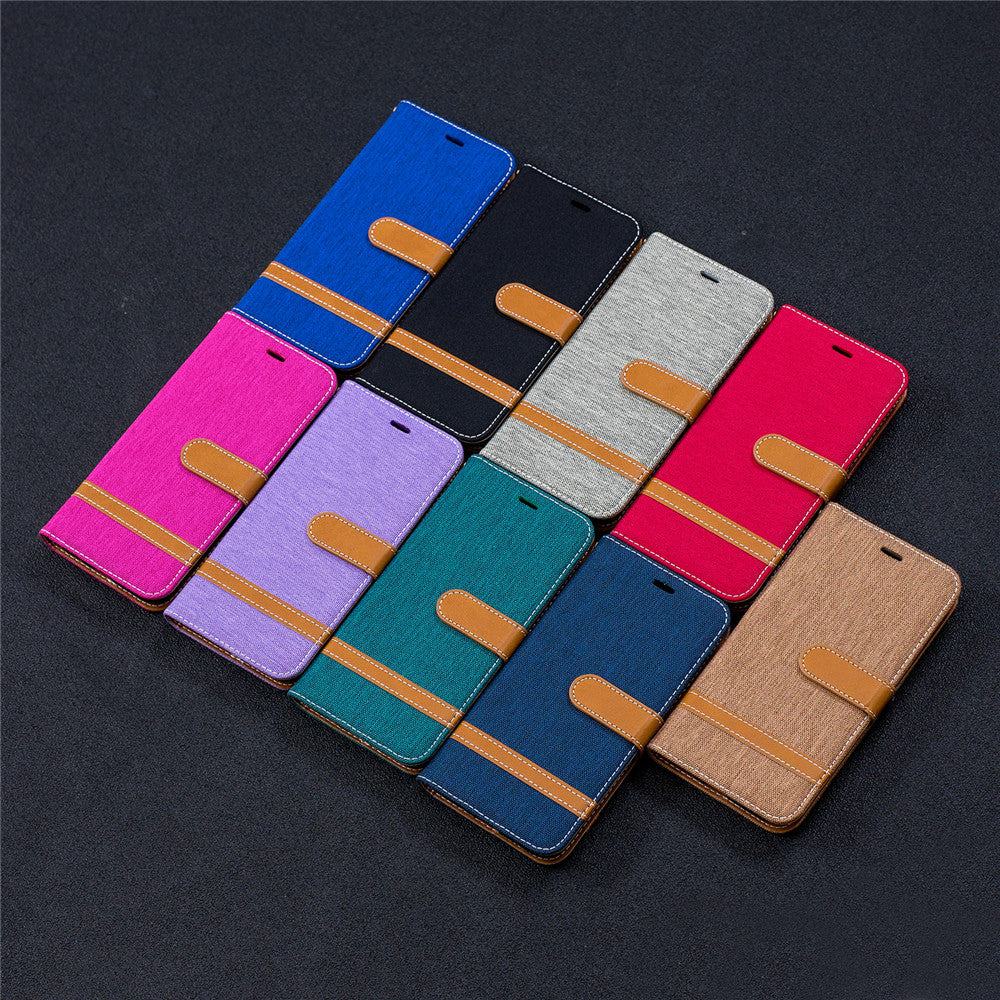 Huawei Y5 2018 Stand Case Wallet Card Slots Denim Jeans Leather Case With Stand