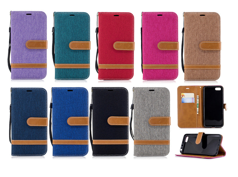 Huawei Y5 2018 Stand Case Wallet Card Slots Denim Jeans Leather Case With Stand