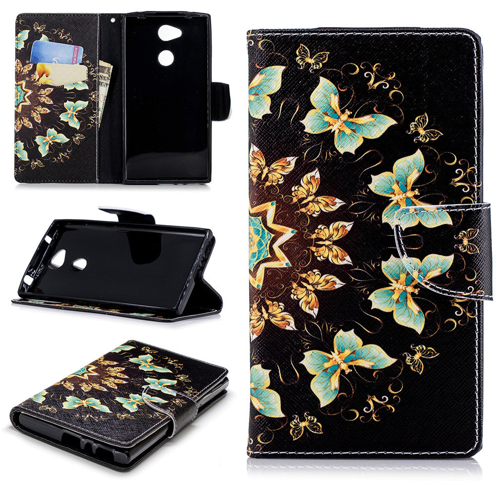 PU Leather Case For Sony Xperia L2 Fashion Colorful Wallet Painted Cover With Stand Card Slot