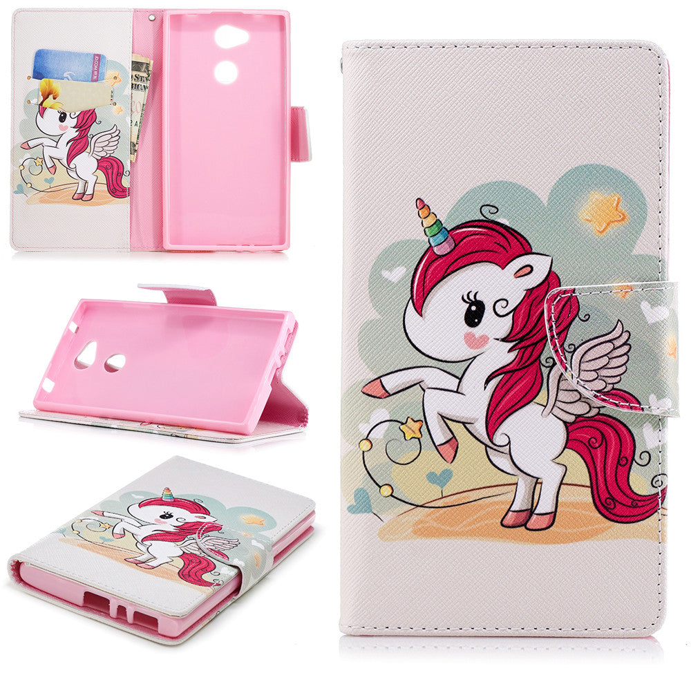 PU Leather Case For Sony Xperia L2 Fashion Colorful Wallet Painted Cover With Stand Card Slot