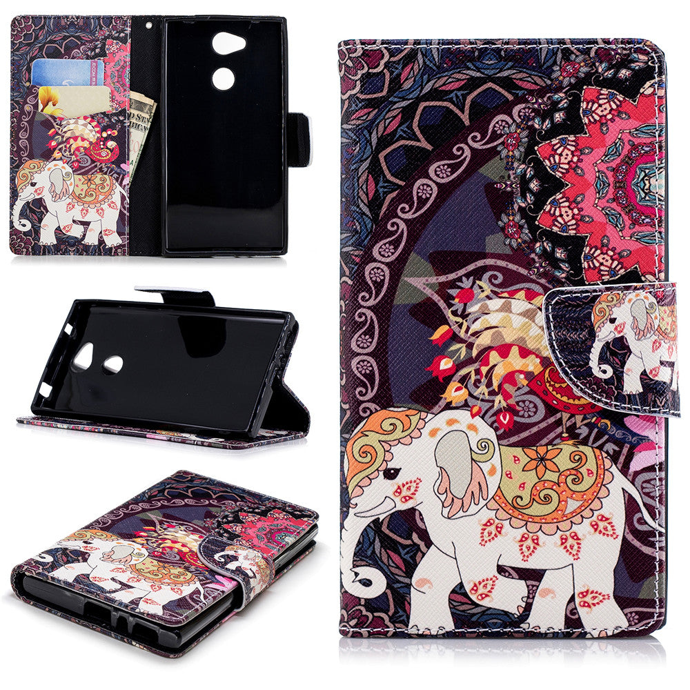 PU Leather Case For Sony Xperia L2 Fashion Colorful Wallet Painted Cover With Stand Card Slot