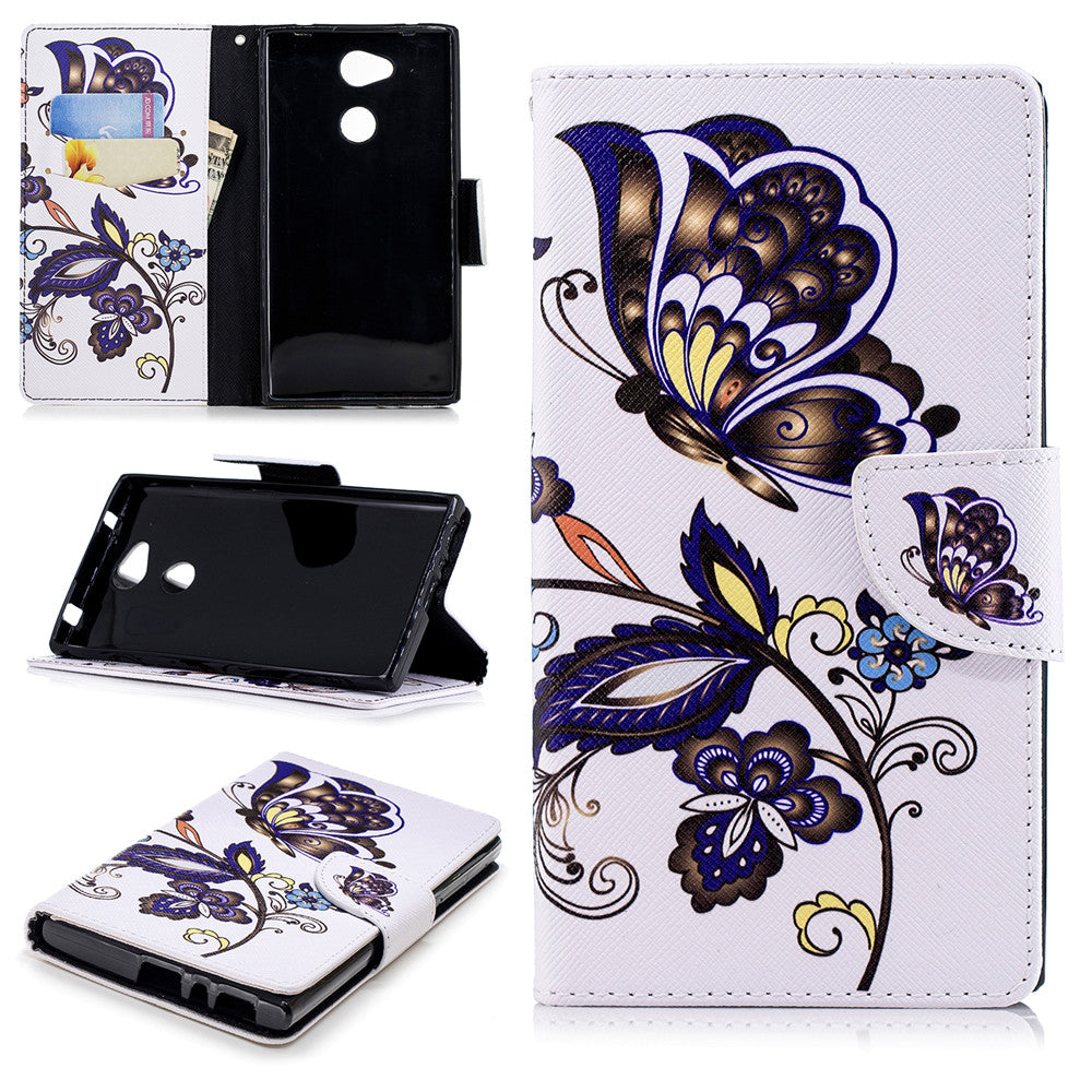 PU Leather Case For Sony Xperia L2 Fashion Colorful Wallet Painted Cover With Stand Card Slot
