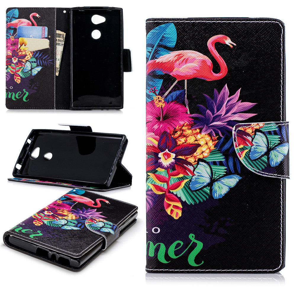 PU Leather Case For Sony Xperia L2 Fashion Colorful Wallet Painted Cover With Stand Card Slot