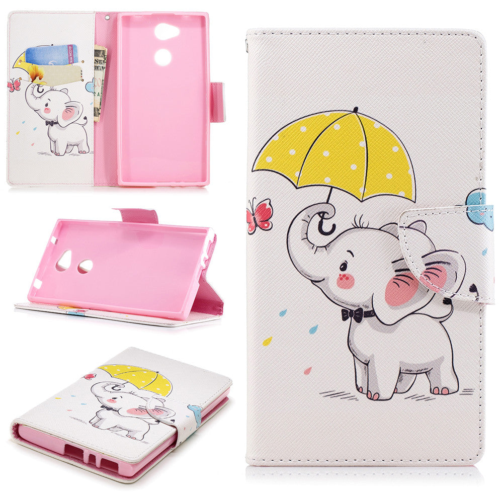 PU Leather Case For Sony Xperia L2 Fashion Colorful Wallet Painted Cover With Stand Card Slot