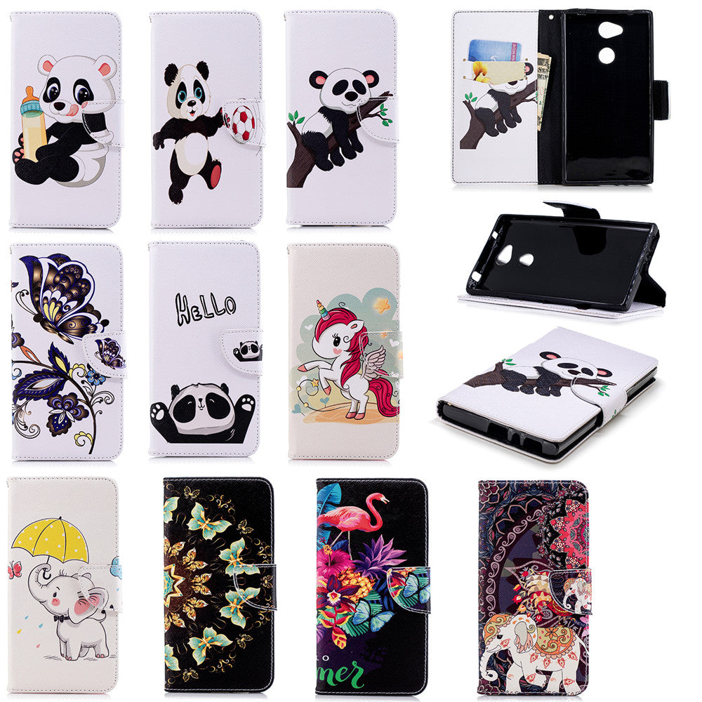PU Leather Case For Sony Xperia L2 Fashion Colorful Wallet Painted Cover With Stand Card Slot