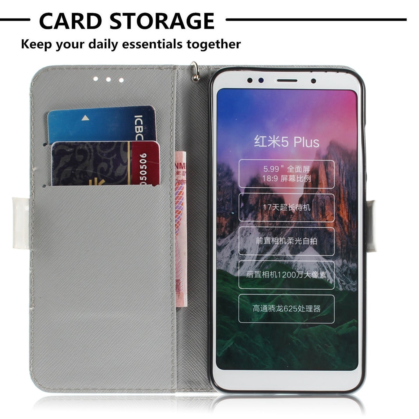 3D Painted Lanyard Leather Mobile Phone Case For redmi 5 plus