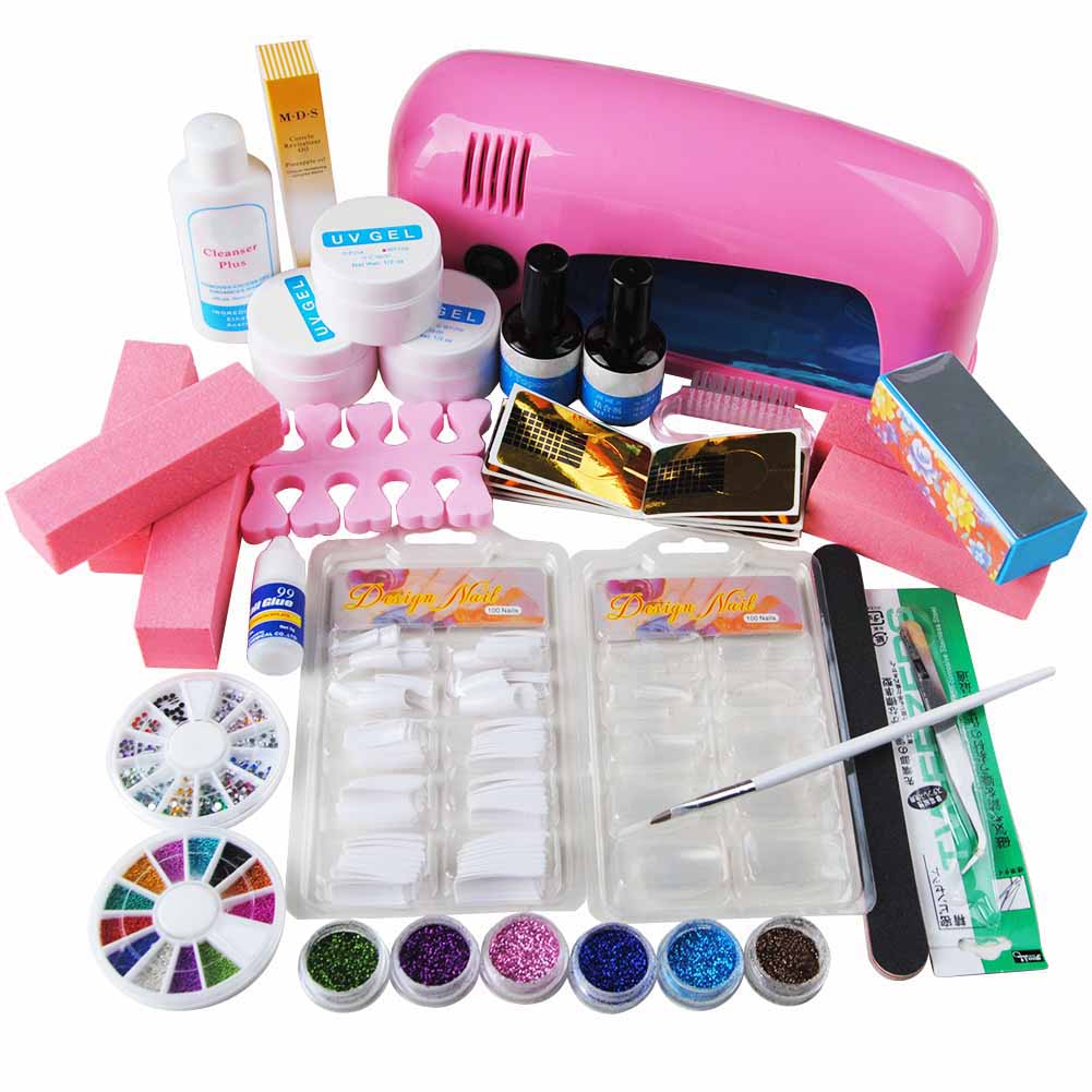 9W UV Gel Lamp Dryer Cuticle Revitalizer Oil Nail Art Tips Set