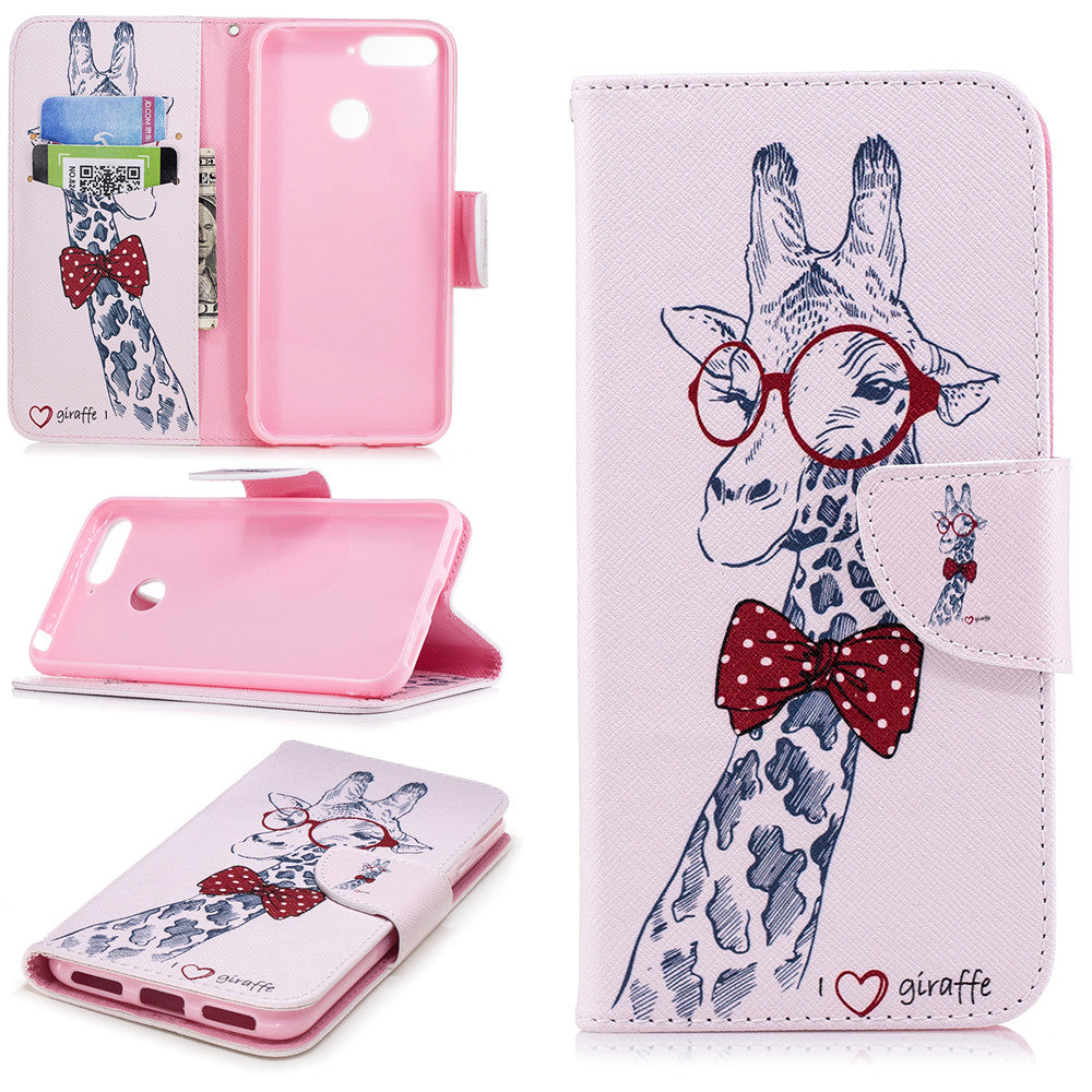 PU Leather Case For Huawei Honor 7A Fashion Colorful Wallet Painted Cover With Stand Card Slot