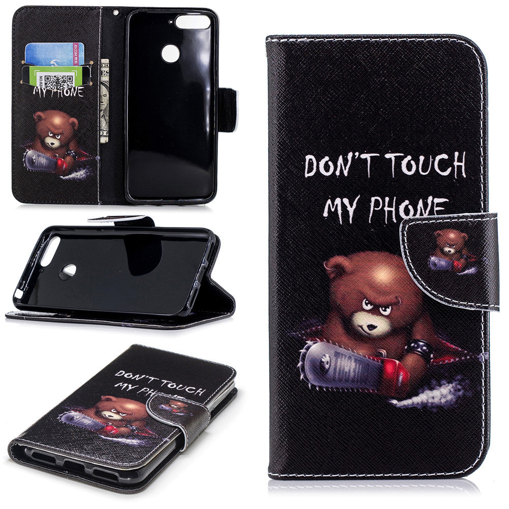 PU Leather Case For Huawei Honor 7A Fashion Colorful Wallet Painted Cover With Stand Card Slot