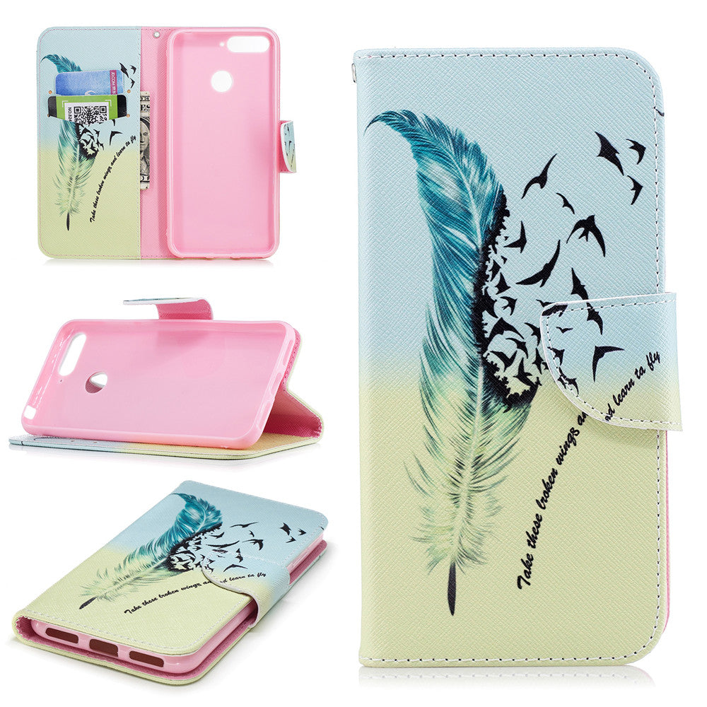 PU Leather Case For Huawei Honor 7A Fashion Colorful Wallet Painted Cover With Stand Card Slot