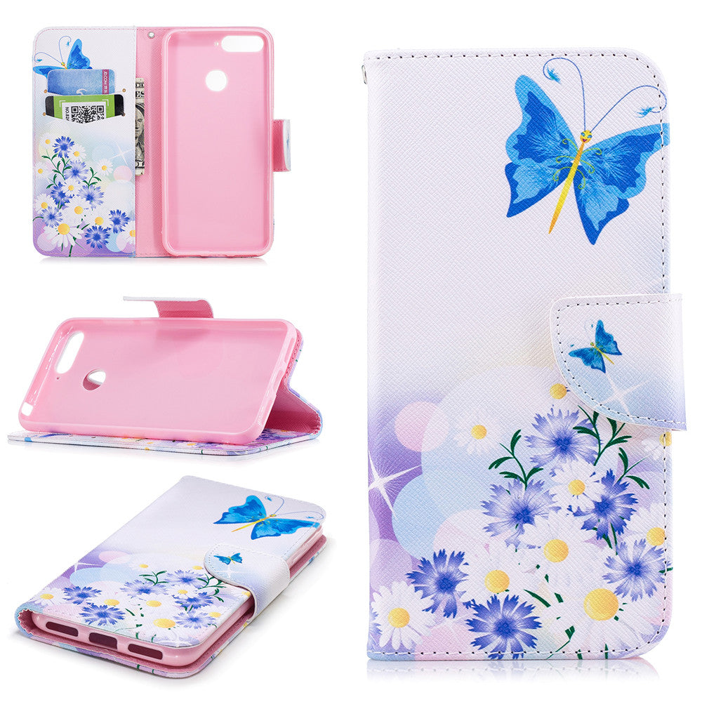 PU Leather Case For Huawei Honor 7A Fashion Colorful Wallet Painted Cover With Stand Card Slot