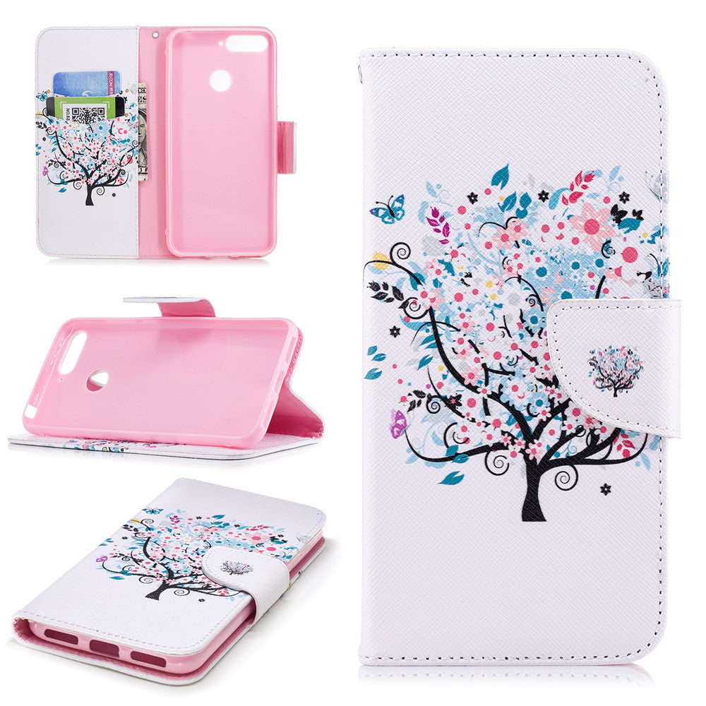 PU Leather Case For Huawei Honor 7A Fashion Colorful Wallet Painted Cover With Stand Card Slot