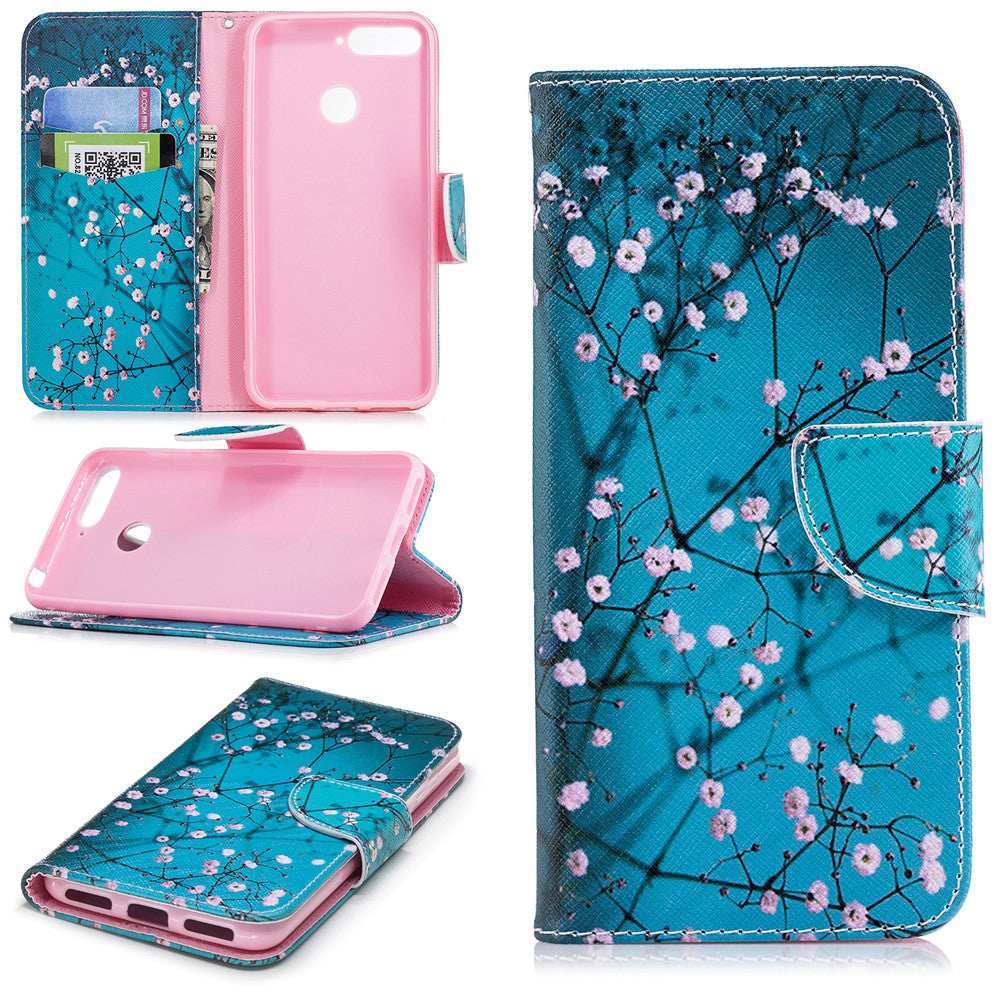 PU Leather Case For Huawei Honor 7A Fashion Colorful Wallet Painted Cover With Stand Card Slot