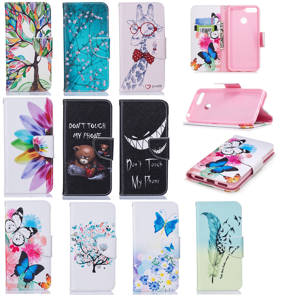 PU Leather Case For Huawei Honor 7A Fashion Colorful Wallet Painted Cover With Stand Card Slot