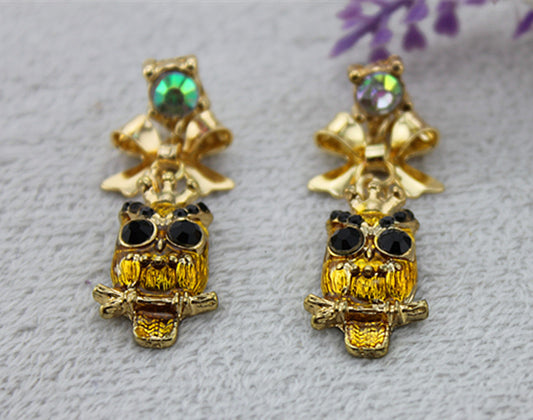 E-158 Yellow owl earrings