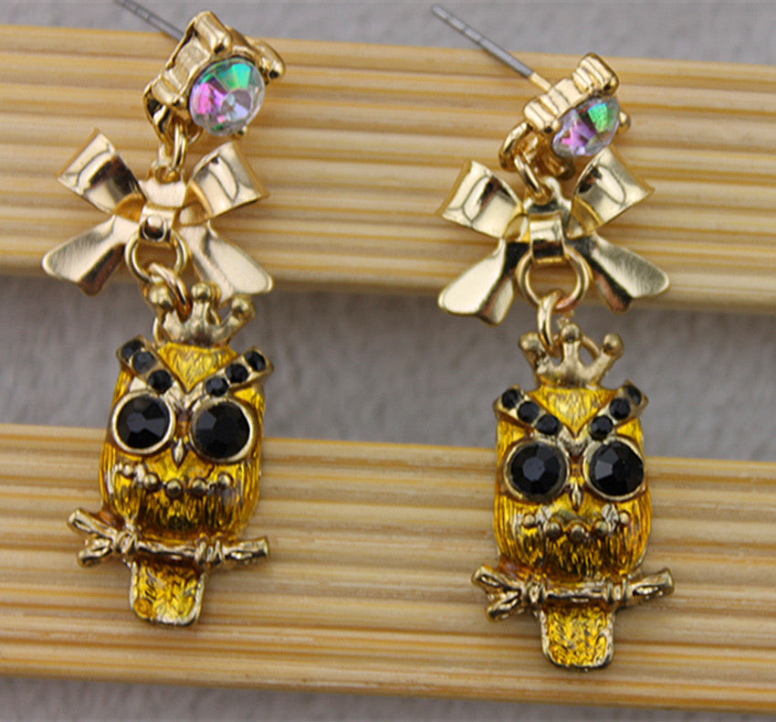 E-158 Yellow owl earrings