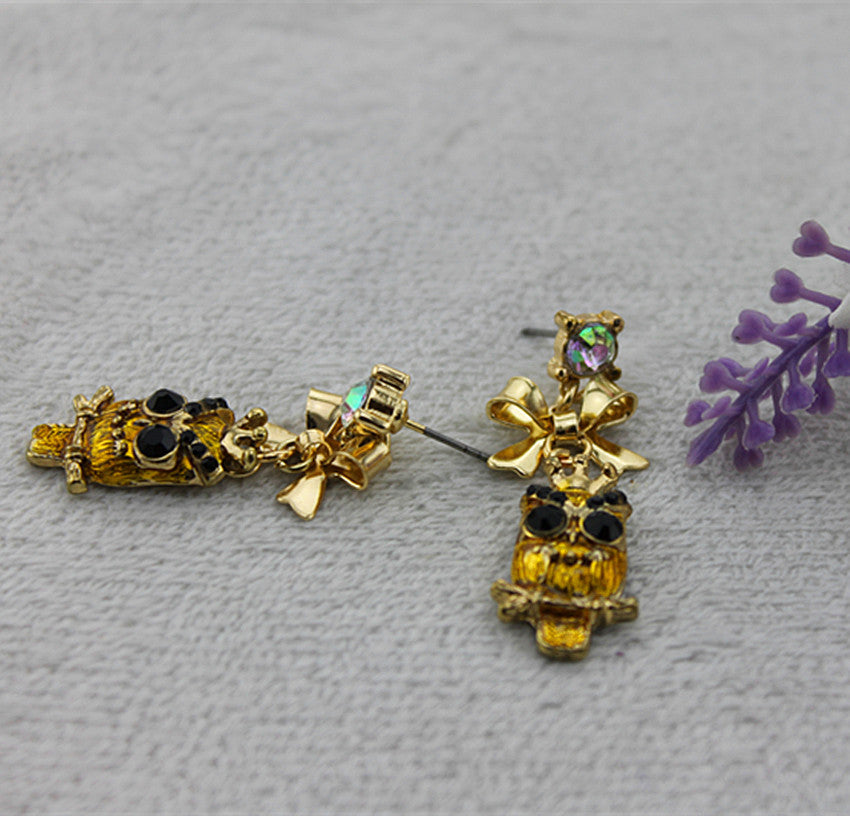 E-158 Yellow owl earrings
