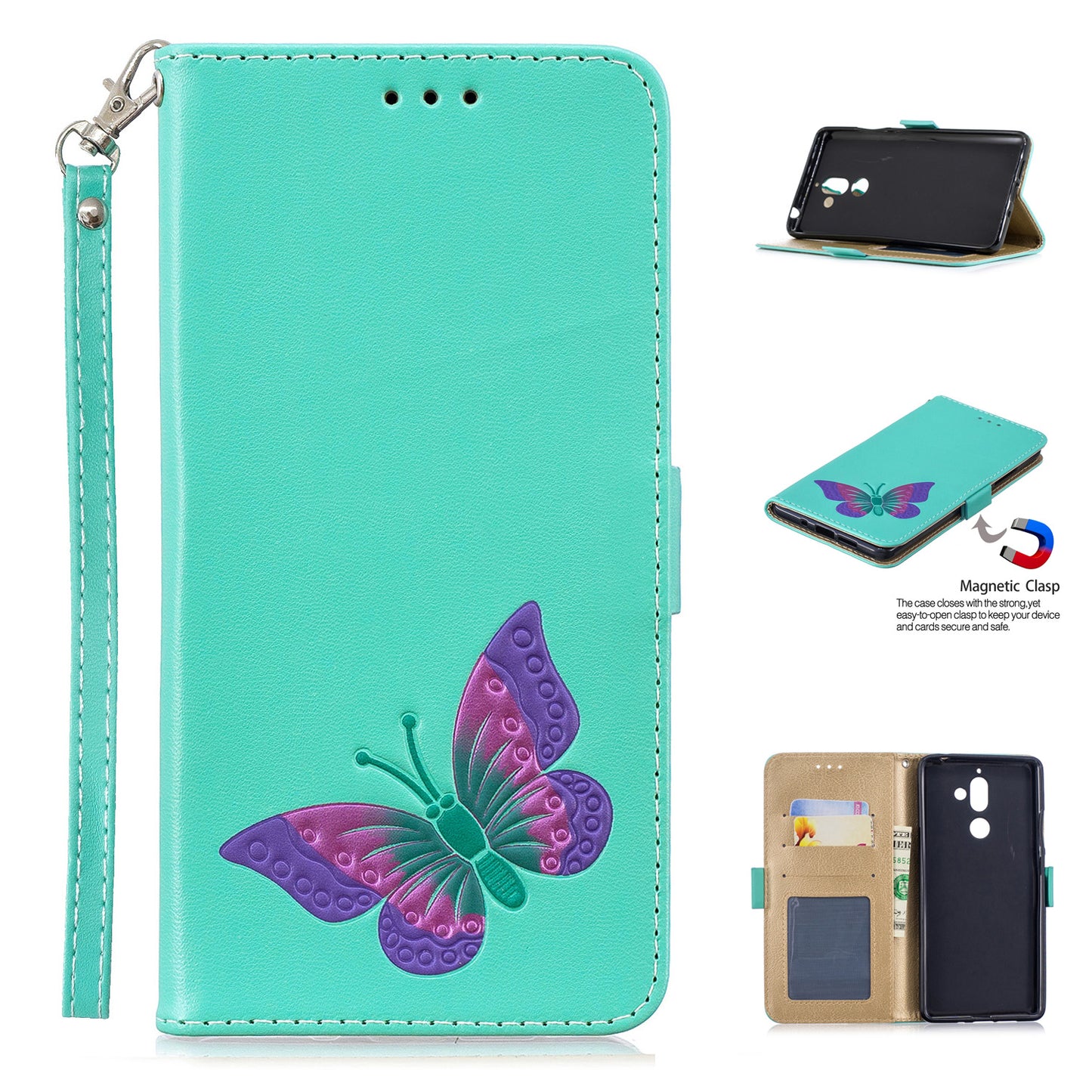 Luxury Leather Cases For Nokia 7 Plus 3D Cartoon Butterfly Flip wallet Phone Case