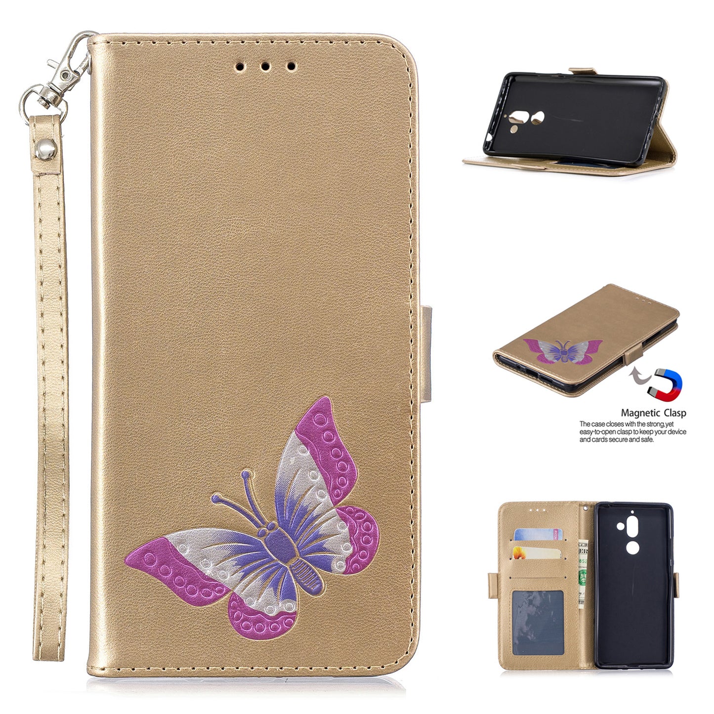 Luxury Leather Cases For Nokia 7 Plus 3D Cartoon Butterfly Flip wallet Phone Case