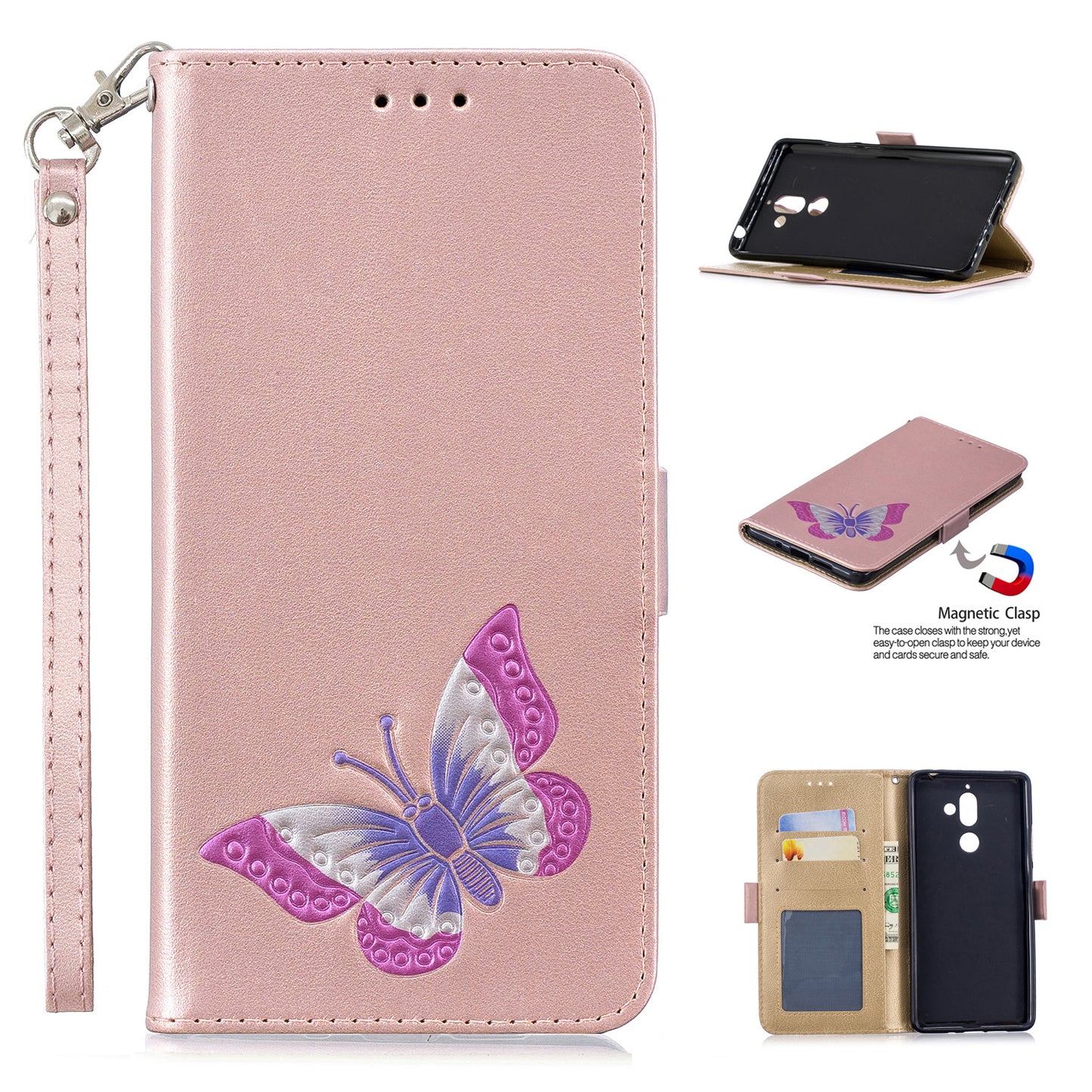 Luxury Leather Cases For Nokia 7 Plus 3D Cartoon Butterfly Flip wallet Phone Case