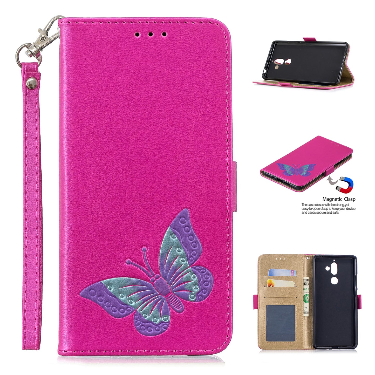 Luxury Leather Cases For Nokia 7 Plus 3D Cartoon Butterfly Flip wallet Phone Case