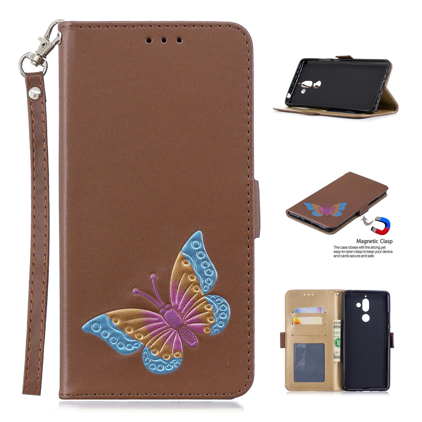Luxury Leather Cases For Nokia 7 Plus 3D Cartoon Butterfly Flip wallet Phone Case
