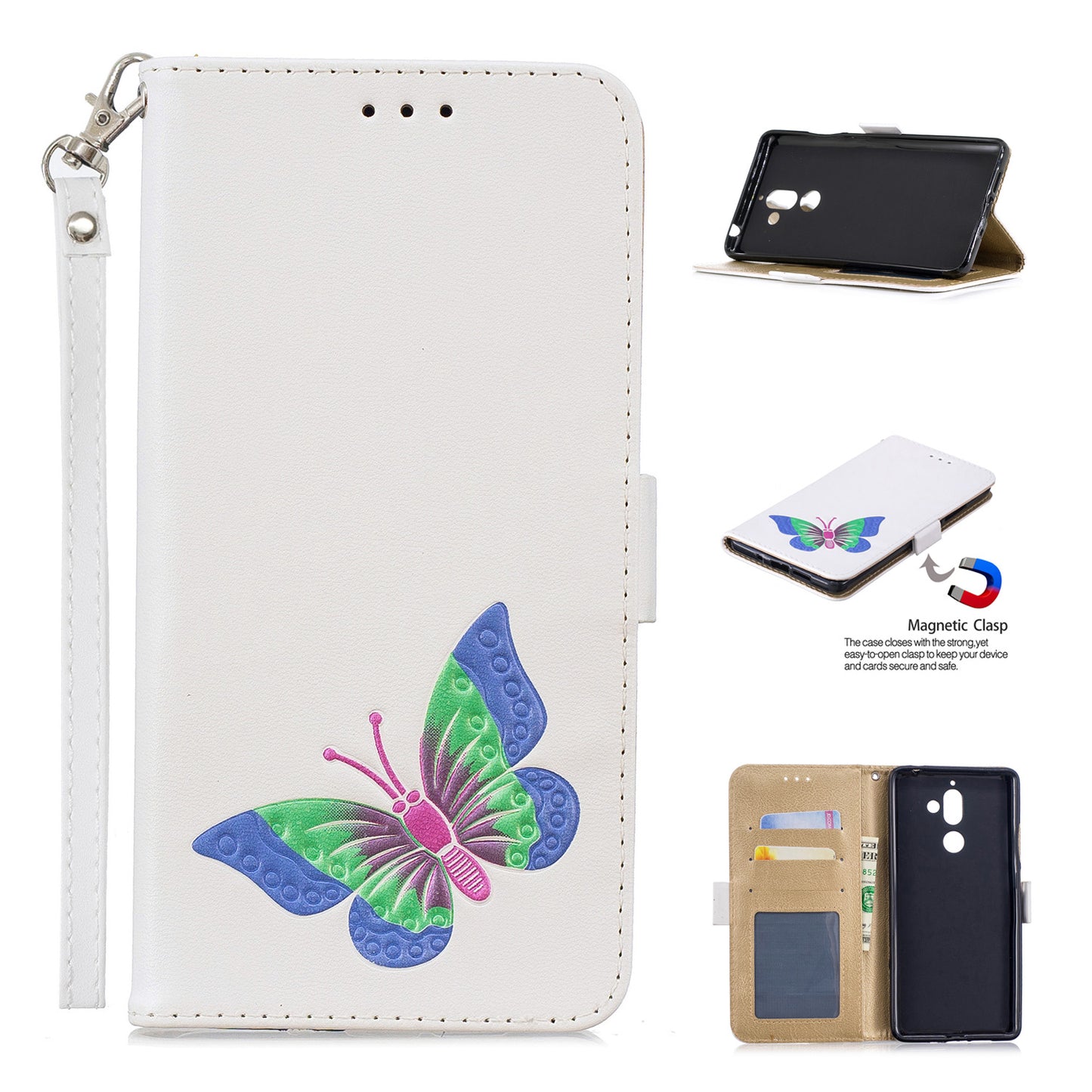 Luxury Leather Cases For Nokia 7 Plus 3D Cartoon Butterfly Flip wallet Phone Case