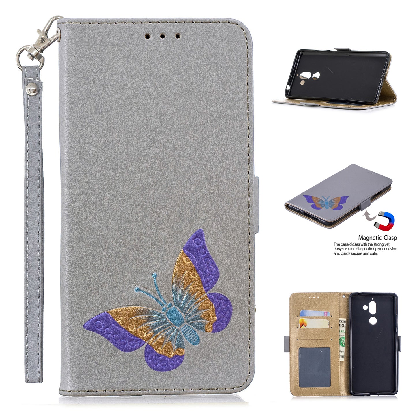 Luxury Leather Cases For Nokia 7 Plus 3D Cartoon Butterfly Flip wallet Phone Case