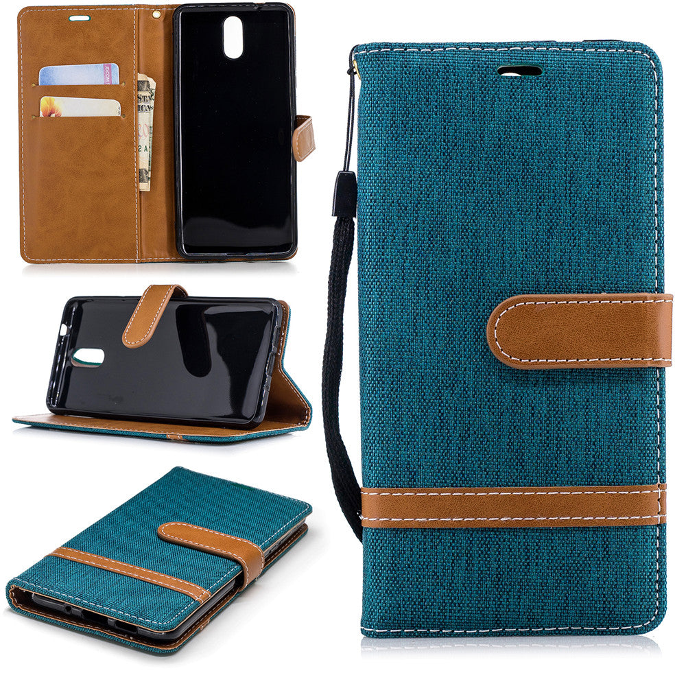 Nokia 3.1 2018 Stand Case Wallet Card Slots Denim Jeans Leather Case With Stand
