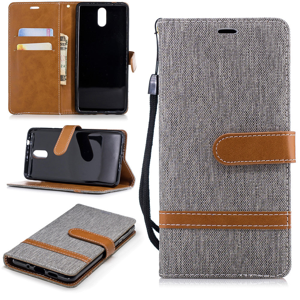 Nokia 3.1 2018 Stand Case Wallet Card Slots Denim Jeans Leather Case With Stand