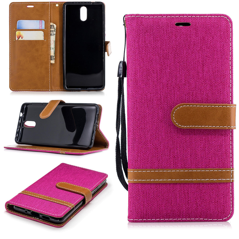 Nokia 3.1 2018 Stand Case Wallet Card Slots Denim Jeans Leather Case With Stand