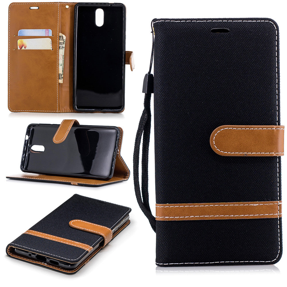 Nokia 3.1 2018 Stand Case Wallet Card Slots Denim Jeans Leather Case With Stand