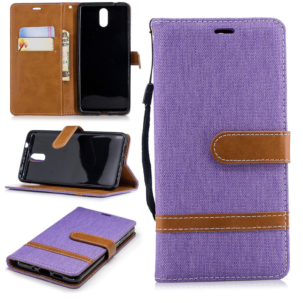 Nokia 3.1 2018 Stand Case Wallet Card Slots Denim Jeans Leather Case With Stand