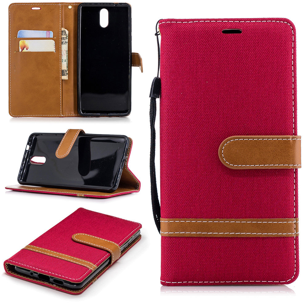 Nokia 3.1 2018 Stand Case Wallet Card Slots Denim Jeans Leather Case With Stand