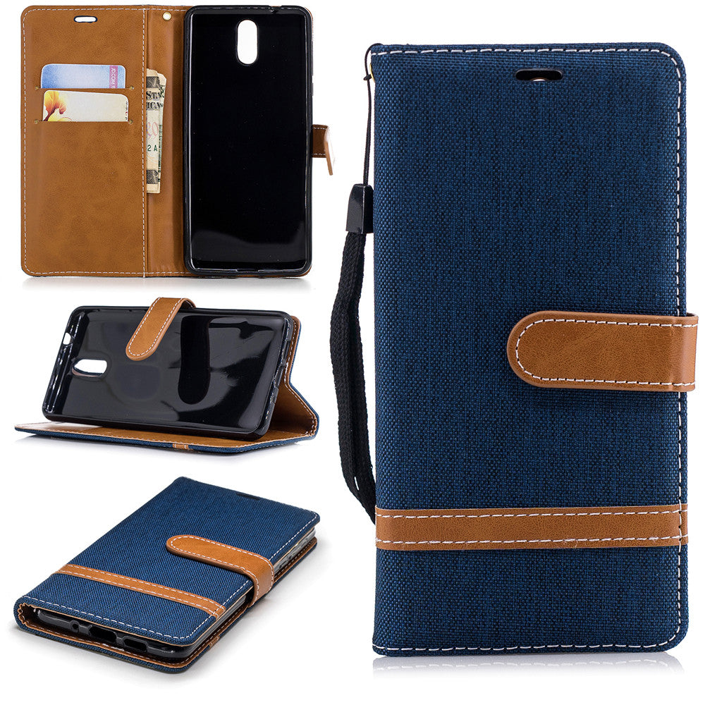 Nokia 3.1 2018 Stand Case Wallet Card Slots Denim Jeans Leather Case With Stand